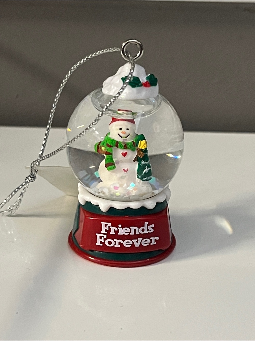 Friends Forever Red Snowman Snow Globe Ornament